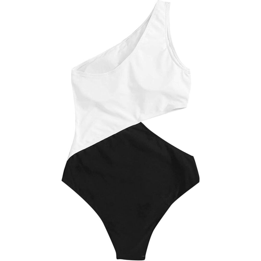 SweatyRocks Color Block One Shoulder Cutout 1pc Monokini Swimsuit SZ L: NWOT